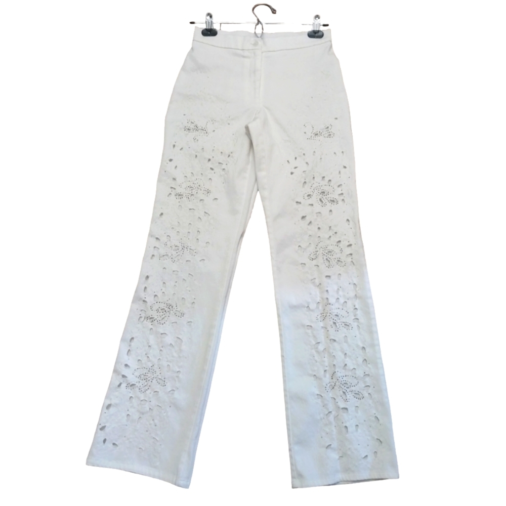 Joseph Ribkoff Sequence Embroidered Party Pants sz 8 in White